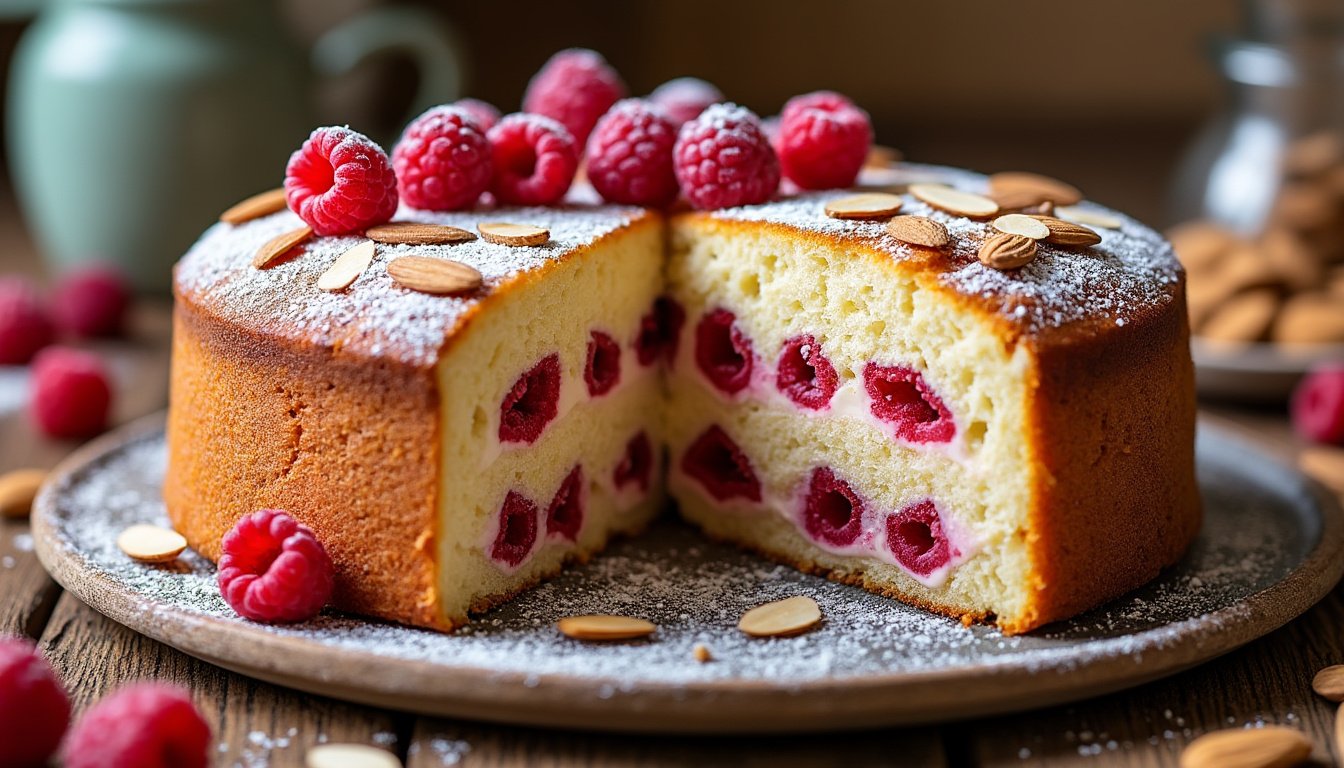 découvrez notre recette facile de gâteau moelleux amande et framboise. un dessert gourmand, léger et fruité, parfait pour régaler famille et amis en toute occasion !